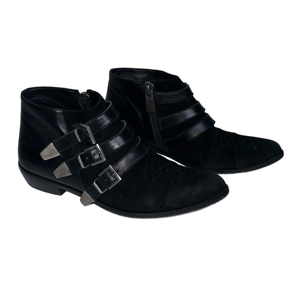 Anine Bing Emma Suede Boots/Booties Leather Straps Black Size US 7